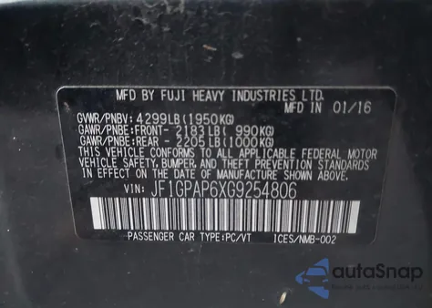 2016 Subaru Impreza 2.0I Sport Premium from USA, damaged, VIN JF1GPAP6XG9254806